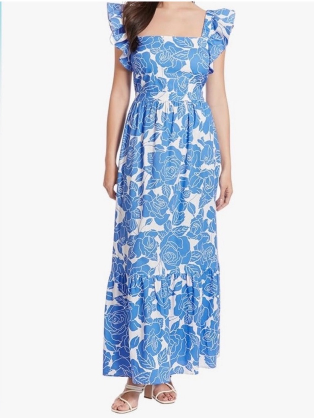 London Times NWT size 22 w Blue Floral Square-Neck Maxi Dress